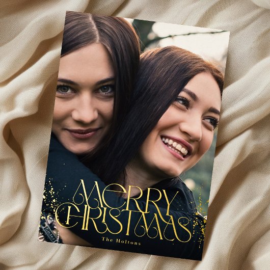 ゴールドフォイルメリークリスマススタイリッシュタイポグラフィ 箔シーズンカード