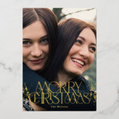 ゴールドフォイルメリークリスマススタイリッシュタイポグラフィ 箔シーズンカード (正面)