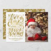 ゴールドフォイルメリークリスマスハッピーニューイヤーカード シーズンカード (正面/裏面)