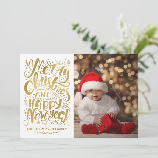 ゴールドフォイルメリークリスマスハッピーニューイヤーカード シーズンカード (スタンド正面)