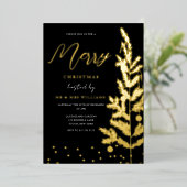 ゴールドフォイルメリークリスマスパーティーツリーゴールデン 箔招待状 (立ち正面)