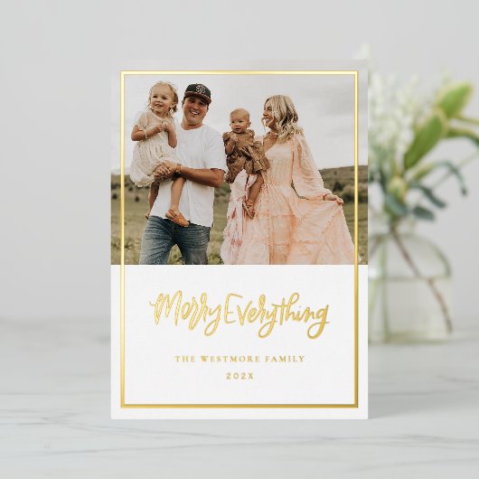 ゴールドフォイルメリークリスマスホリデーフォトカード 箔シーズンカード (立ち正面)