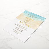 ゴールドフォイルモダンウォーターカラービーチ結婚式 箔招待状 (回転した状態)