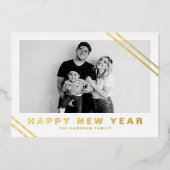 ゴールドフォイルモダンストライプフォトハッピー新年 箔シーズンカード (正面)