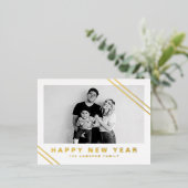 ゴールドフォイルモダンストライプフォトハッピー新年 箔シーズンポストカード (立ち正面)