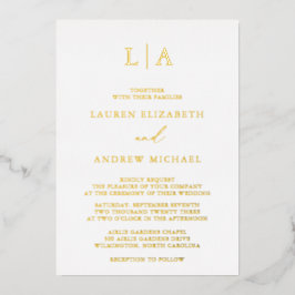 ゴールドフォイルモノグラムイニシャルミニマ結婚リストズフォイル 箔招待状