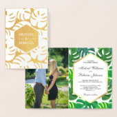 ゴールドフォイルモンステラトロピカル結婚式招待状 箔カード (ディスプレー)