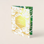 ゴールドフォイルモンステラトロピカル結婚式招待状 箔カード (正面)