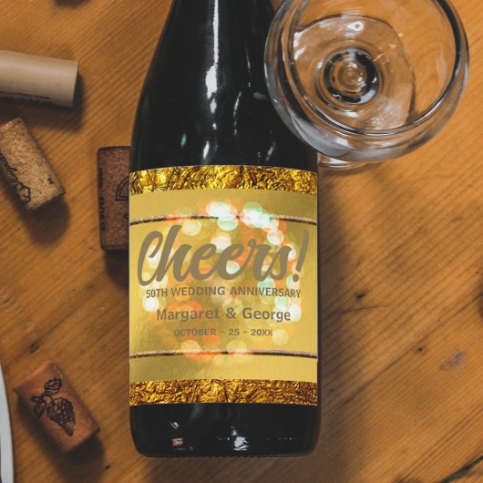 ゴールドフォイルラグジュアリーグラム50結婚周年 ワインラベル