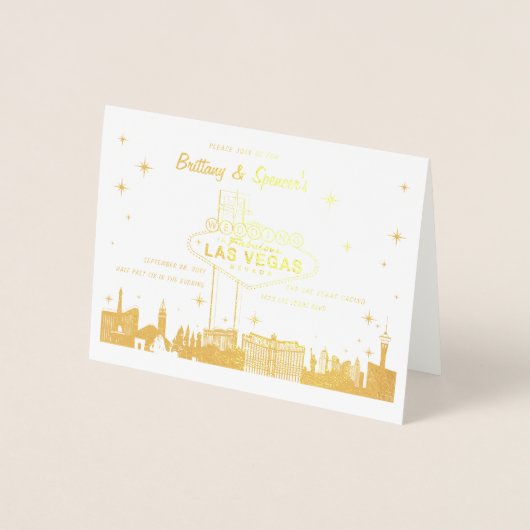 ゴールドフォイルラスベガススカイライン結婚式招待状 箔カード (正面)