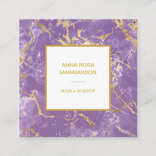*~*ゴールドフォイルラベンダーマーブルクモダンリュックスガーリー スクエア名刺 (正面)