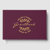 ゴールドフォイルリースオンバーグンディ結婚ズ ゲストブック (正面)
