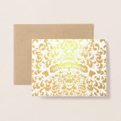 ゴールドフォイルリーフタイポグラフィ結婚式招待状 箔カード (封筒付き正面)