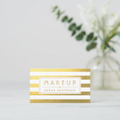 ゴールドフォイルルックアップタイポグラフィと白ストライプ色 名刺 (スタンド正面)