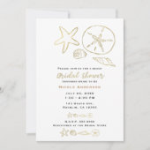 ゴールドフォイルルックシーシェルシックビーチブライダルシャワー 招待状 (正面)