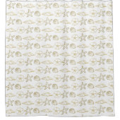 ゴールドフォイルルックシーシェルシックビーチ白エレガント色 シャワーカーテン (正面)