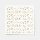 ゴールドフォイルルックシーシェルシックビーチ白エレガント色 スタンダードカクテルナプキン (正面)