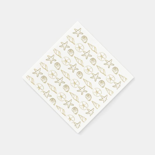 ゴールドフォイルルックシーシェルシックビーチ白エレガント色 スタンダードカクテルナプキン (角)