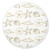 ゴールドフォイルルックシーシェルシックビーチ白エレガント色 セラミックノブ (正面)