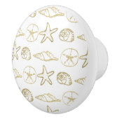 ゴールドフォイルルックシーシェルシックビーチ白エレガント色 セラミックノブ (右)