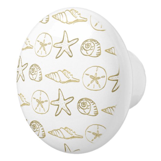 ゴールドフォイルルックシーシェルシックビーチ白エレガント色 セラミックノブ (右)