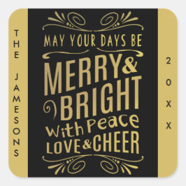 ゴールドフォイルルックタイポグラフィホリデーステッカー スクエアシール