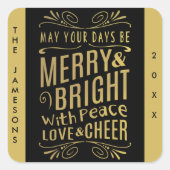 ゴールドフォイルルックタイポグラフィホリデーステッカー スクエアシール (正面)