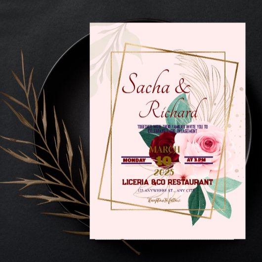 ゴールドフォイルルック婚約発表招待状 招待状