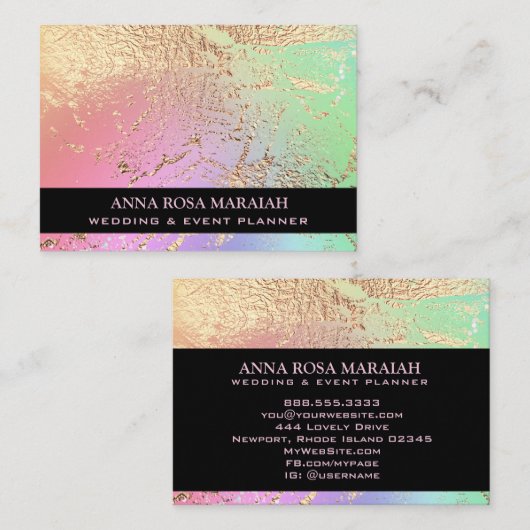 *~*ゴールドフォイルレインボー結婚美しいエレガント 名刺 (正面/裏面)