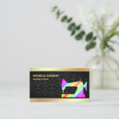 ゴールドフォイルレインボー裁縫マシンファッションスタイリスト 名刺 (スタンド正面)