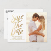 ゴールドフォイルレタリング写真の保存日付 案内ポストカード (正面/裏面)