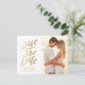 ゴールドフォイルレタリング写真の保存日付 案内ポストカード (スタンド正面)