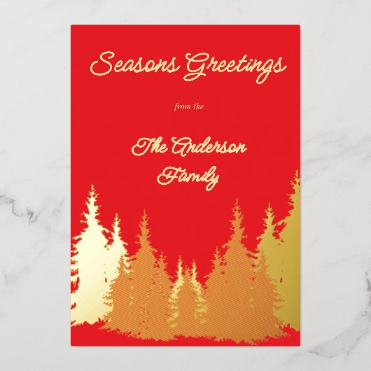 ゴールドフォイルレッドウォーターの色のツリー写真クリスマス 箔シーズンカード (正面)