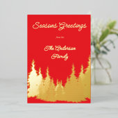 ゴールドフォイルレッドウォーターの色のツリー写真クリスマス 箔シーズンカード (立ち正面)