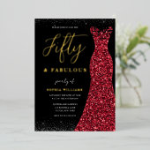 ゴールドフォイルレッドガウン50th誕生日 箔招待状 (立ち正面)