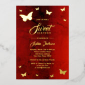 ゴールドフォイルレッドバタフライスウィート16パーティー 箔招待状 (正面)