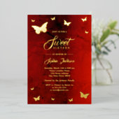 ゴールドフォイルレッドバタフライスウィート16パーティー 箔招待状 (立ち正面)