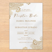 ゴールドフォイルレース華美ヌエストラスペインのボダ結婚ズ アクリル招待状 (正面)