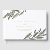 ゴールドフォイルロマンチックな常緑植物体結婚の ゲストブック (正面)