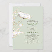 ゴールドフォイルワイルドフラワーセージ緑のリハーサルディナー 招待状 (正面)