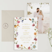 ゴールドフォイルワイルドフラワー庭園の結婚式結婚ズ 箔招待状