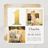 ゴールドフォイルワンバースデーフォトカード 招待状 (正面/裏面)