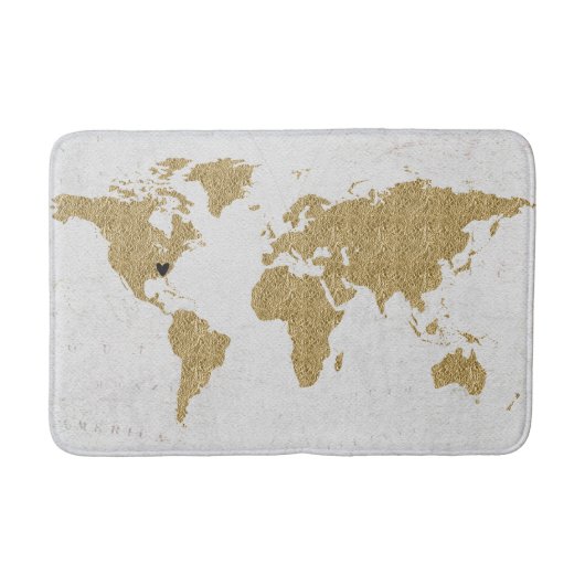 ゴールドフォイルワールドマップカスタムハートの移動場所 バスマット (正面)