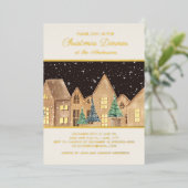 ゴールドフォイルヴィンテージハウスヴィレッジクリスマスディナー 箔シーズンカード (立ち正面)