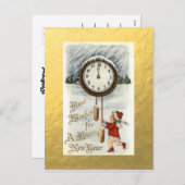 ゴールドフォイルヴィンテージハッピーニューイヤー挨拶 シーズンポストカード (正面/裏面)