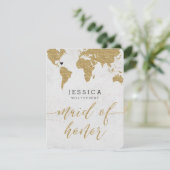 ゴールドフォイル世界地図が私のメイド・オブ・オーナー（花嫁付き添い人） 招待状 (スタンド正面)