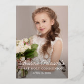 ゴールドフォイル写真ほこりっぽいピンクストライプ色のアイテム第1聖体 箔招待状 (裏面)