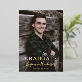 ゴールドフォイル写真スクリプト卒業発表 箔招待状 (立ち正面)