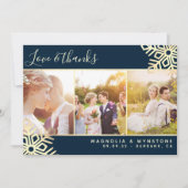ゴールドフォイル写真スノーフレーク結婚ズ サンキューカード (正面)