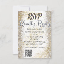 ゴールドフォイル写真付き結婚式RSVP QRコードカード